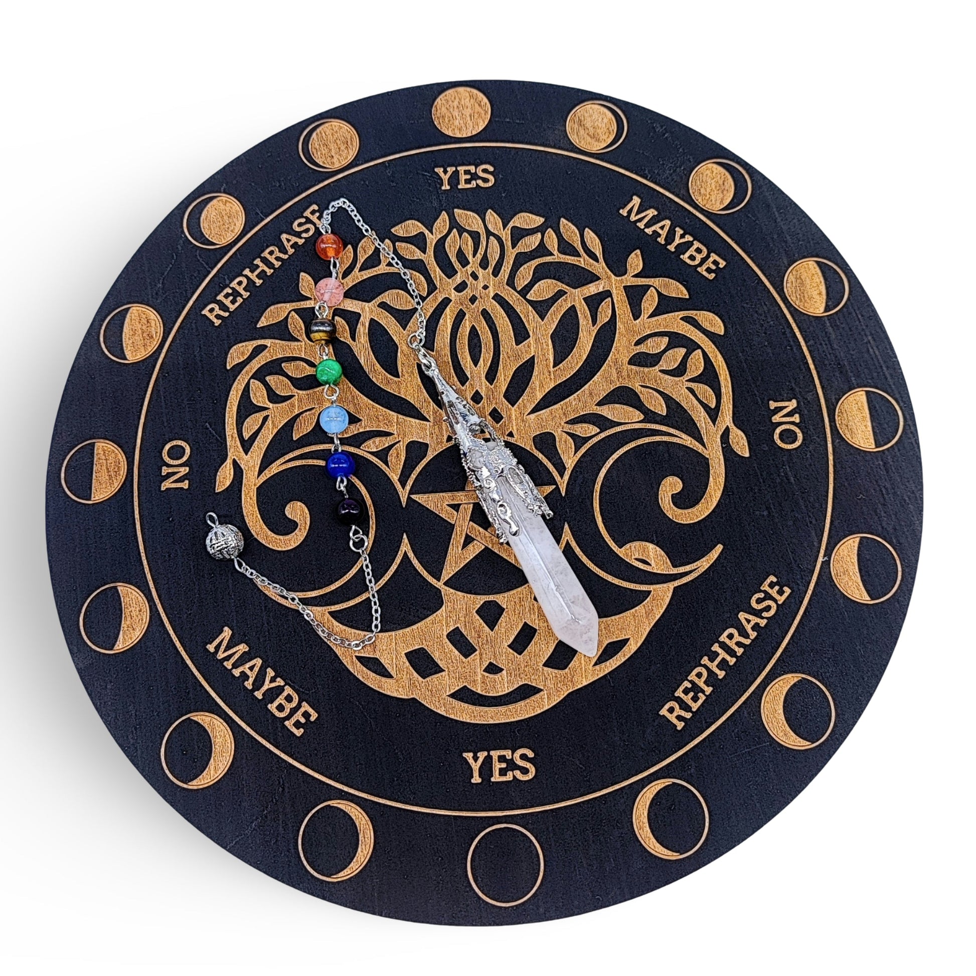 Pendulum Gift Set -Tree of Life Pendulum Board with Natural Rose Quartz Gemstone Pendulum - Arômes et Évasions