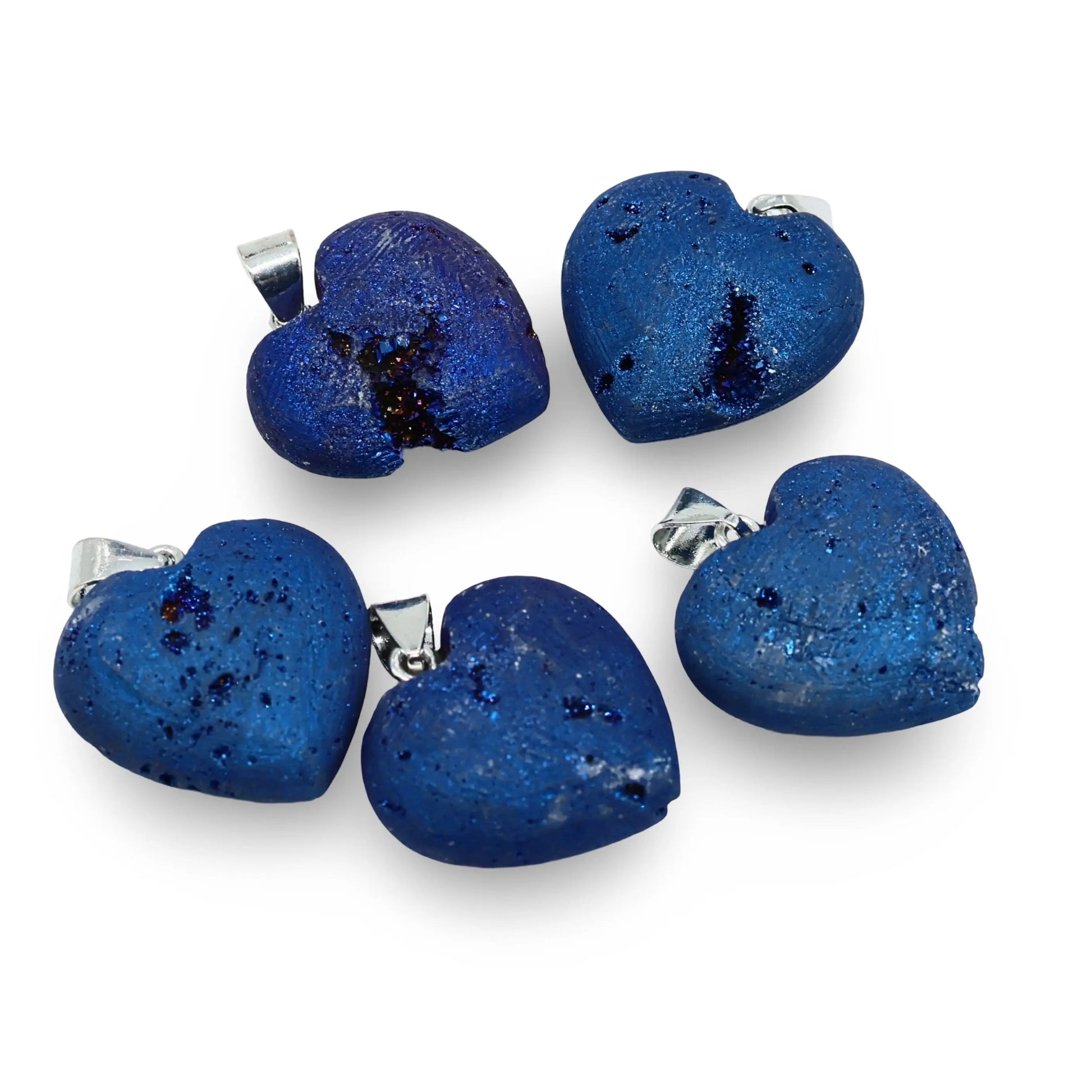 Necklace - Heart Shaped - Electroplate Natural Druzy Geode Agate - Small