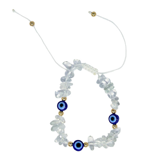 Bracelet - Crystal Quartz & Evil Eye - Adjustable - Chips