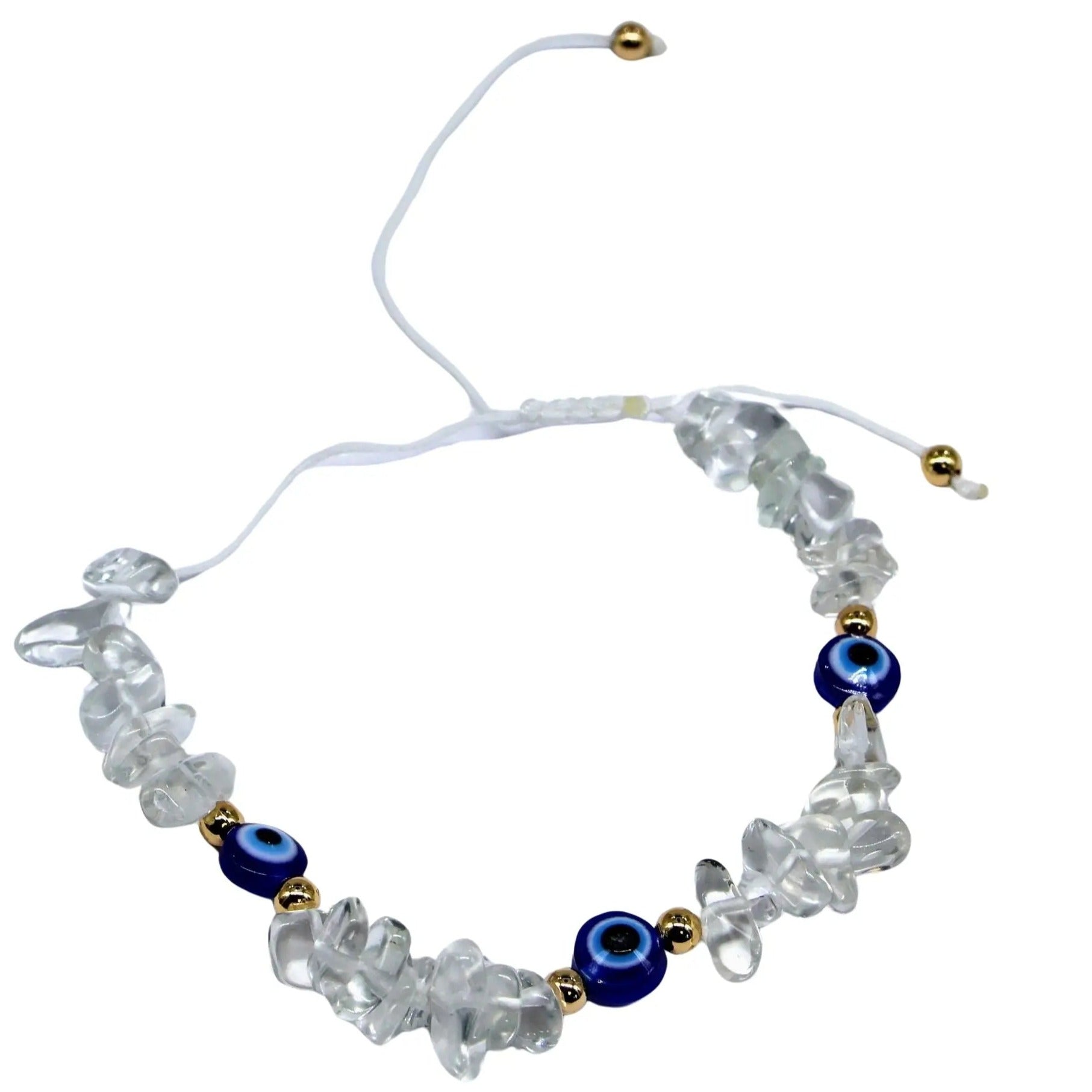 Bracelet - Crystal Quartz & Evil Eye - Adjustable - Chips