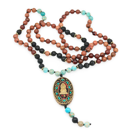 Mala - Bracele / Necklace - Multi Strand - Natural Lava Stone & Imperial Jasper & Indonesia & Wood Beads