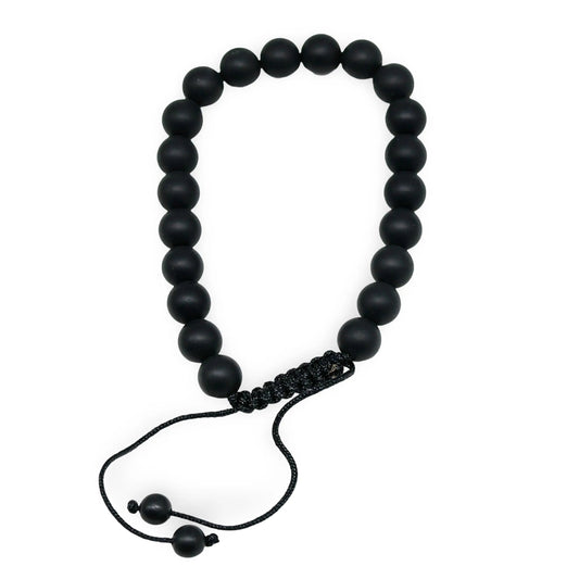 Bracelet - Frosted Black Agate - Adjustable - 8mm