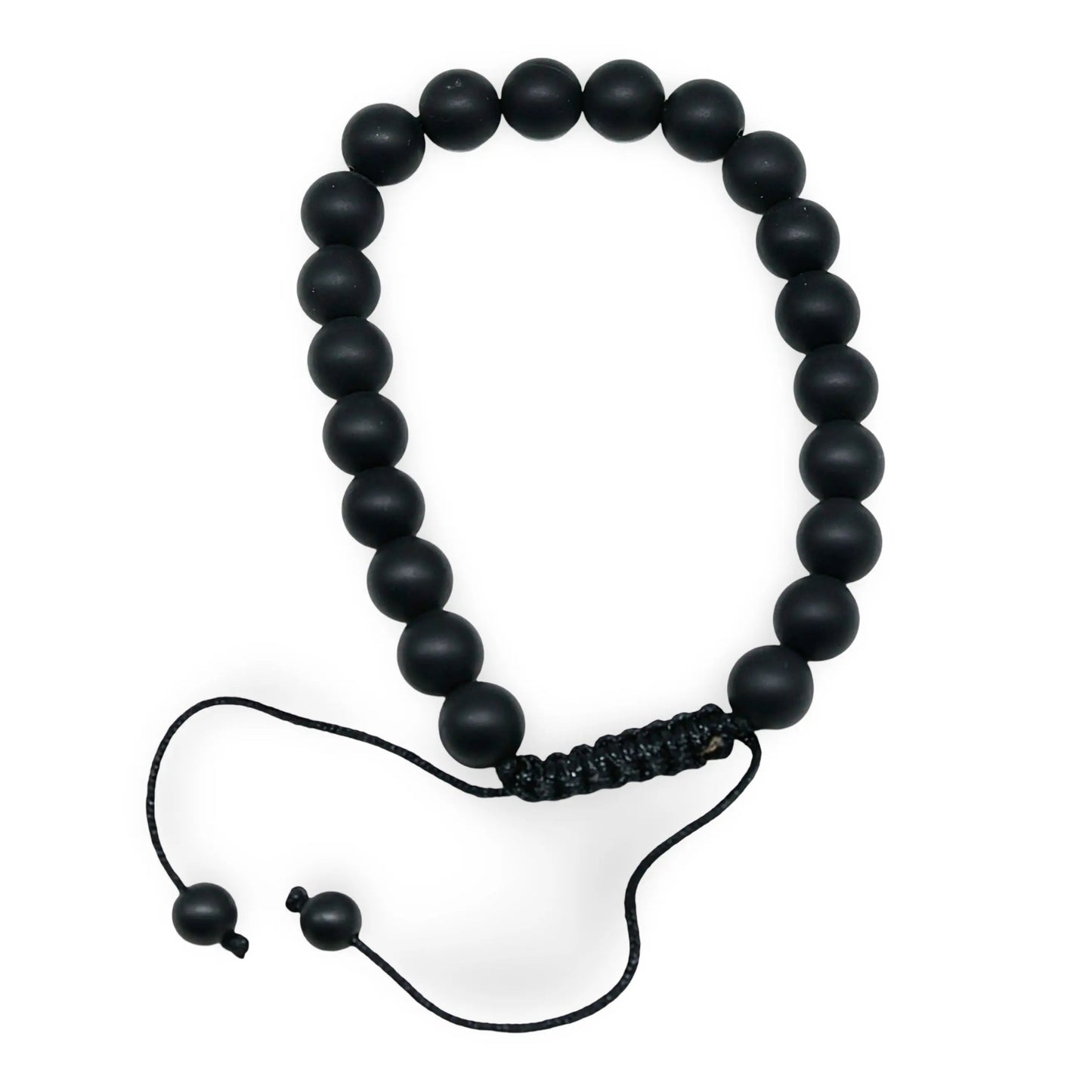 Bracelet - Frosted Black Agate - Adjustable - 8mm