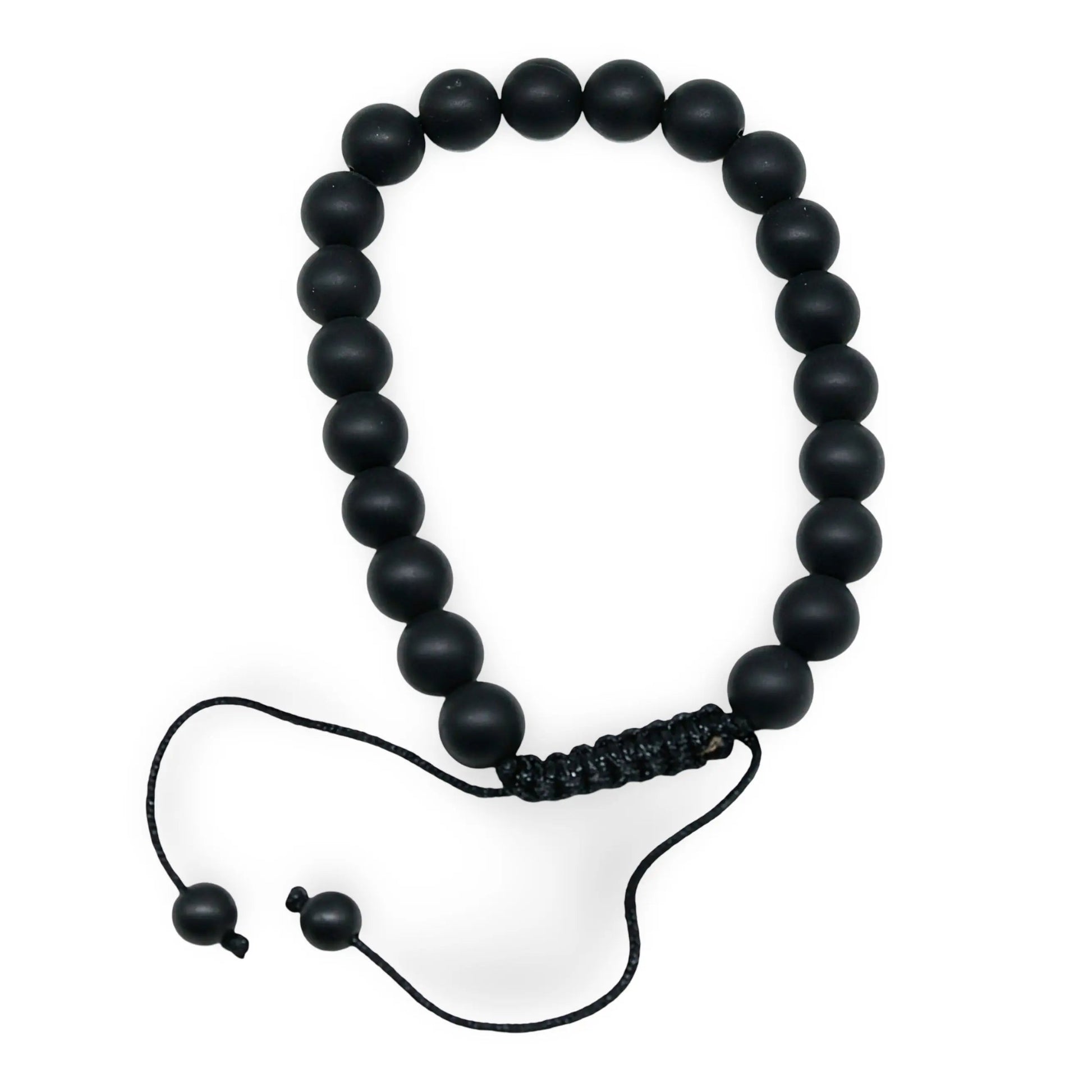 Bracelet - Frosted Black Agate - Adjustable - 8mm