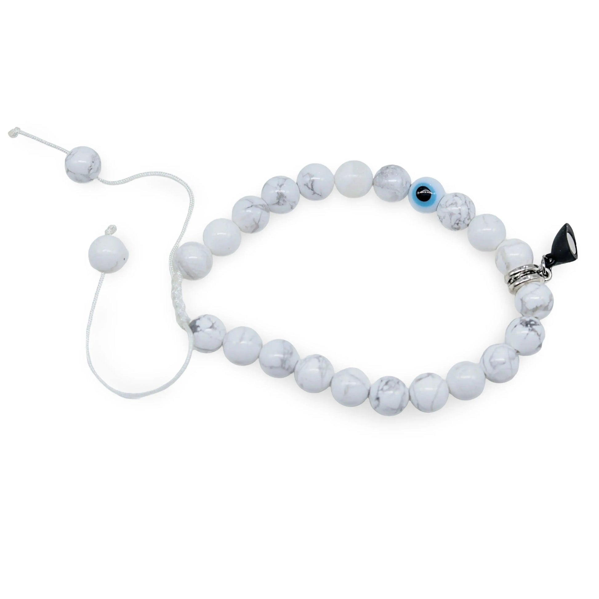 Bracelet - 2Pcs Set - Natural Howlite & Black Onyx with Evil Eye - Braided Matching Bracelets