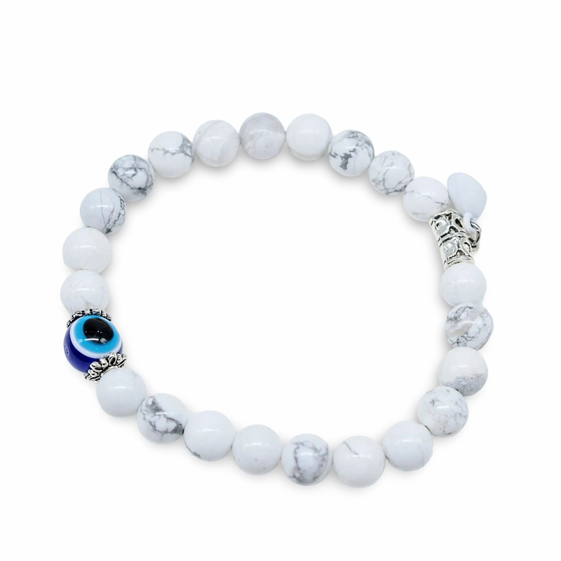 Bracelet - 2Pcs Set - Natural Howlite & Obsidian with Evil Eye - Matching Bracelets