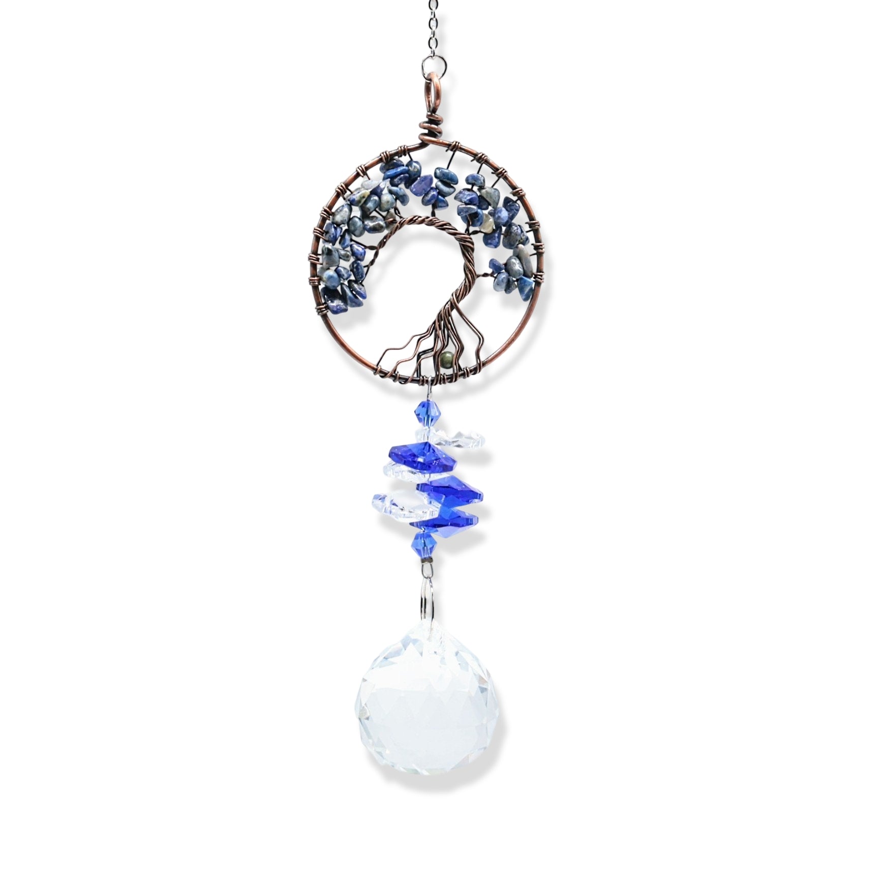 Home Decor - Suncatcher - Crystal Hanging Ornament - Lapis Lazuli, Tree of Life