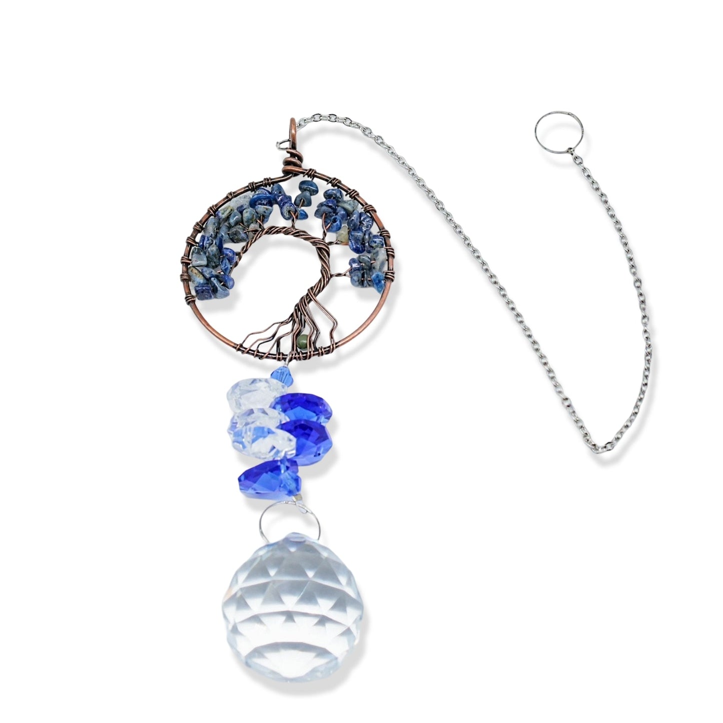 Home Decor - Suncatcher - Crystal Hanging Ornament - Lapis Lazuli, Tree of Life