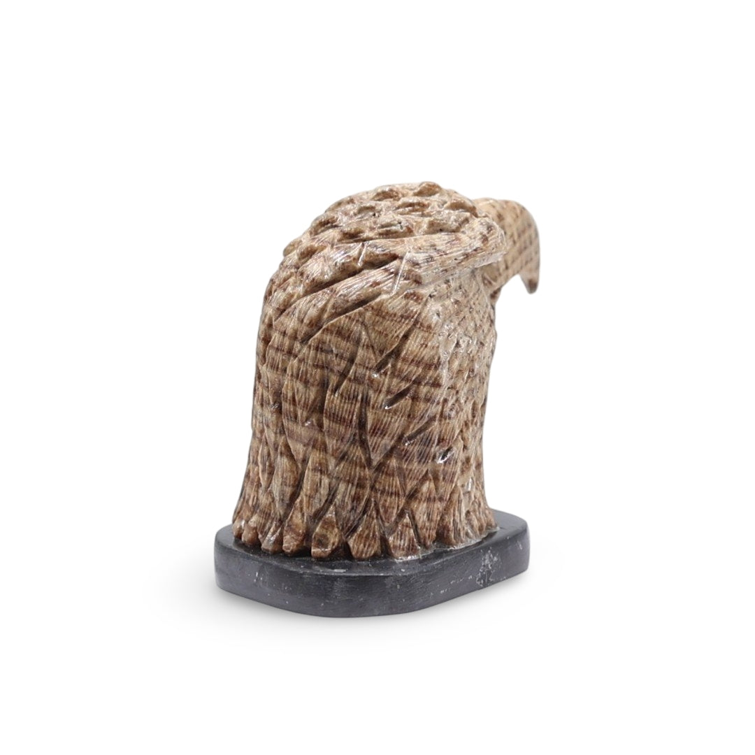 Animal Spirituel - Pierre Sculptée - Aragonite - Tête d'Aigle sur Socle en Onyx