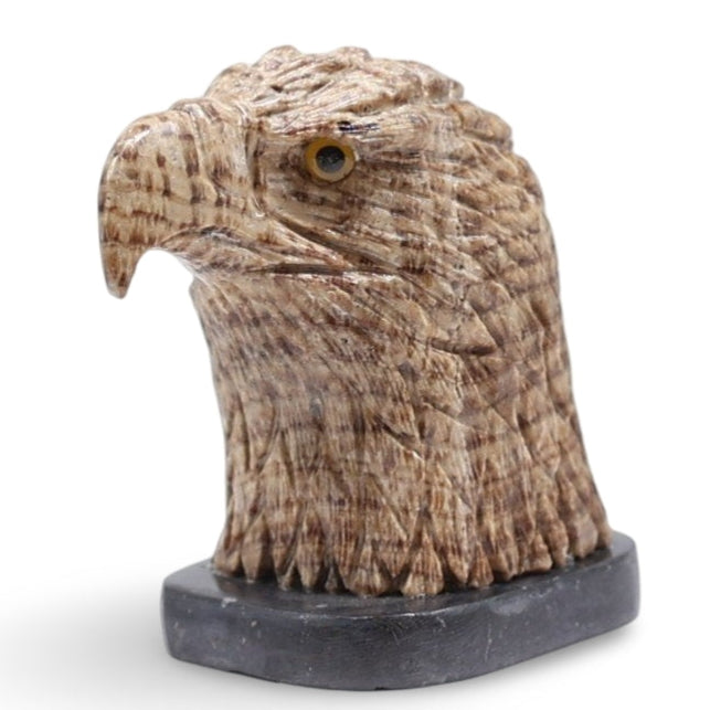 Spirit Animal - Carved Stone - Aragonite - Eagle Head on Onyx Base