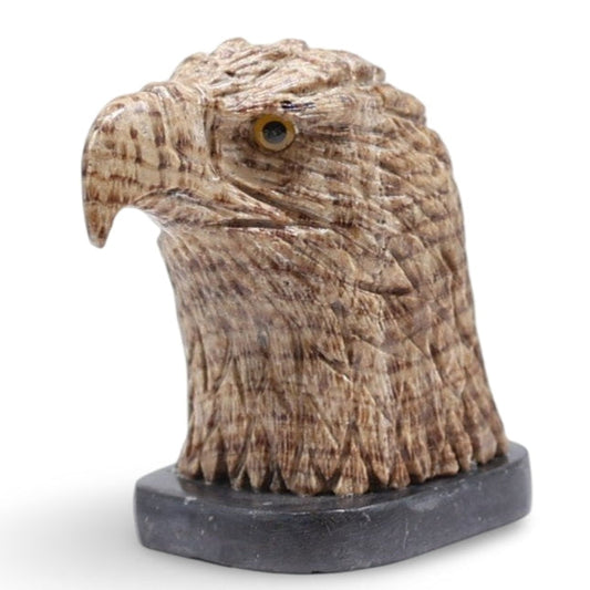 Spirit Animal - Carved Stone - Aragonite - Eagle Head on Onyx Base