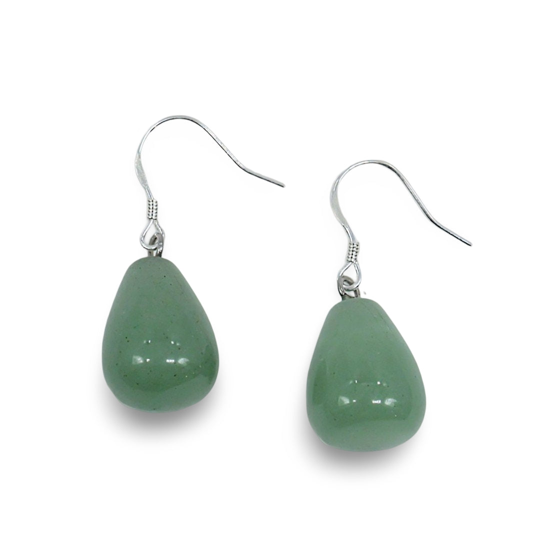 Earring - Natural Stone with 925 Sterling Silver Earring Hooks Green Aventurine
