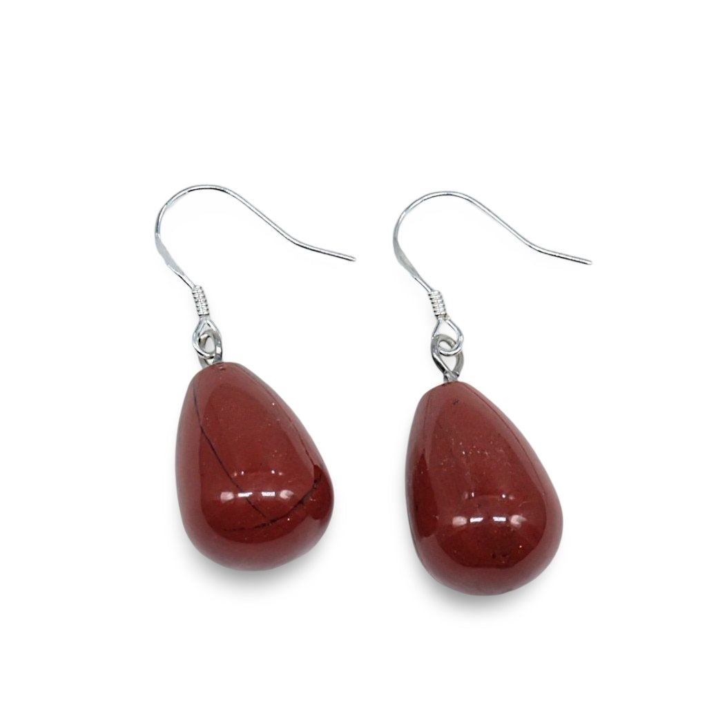 Earring - Natural Stone with 925 Sterling Silver Earring Hooks Red Jasper