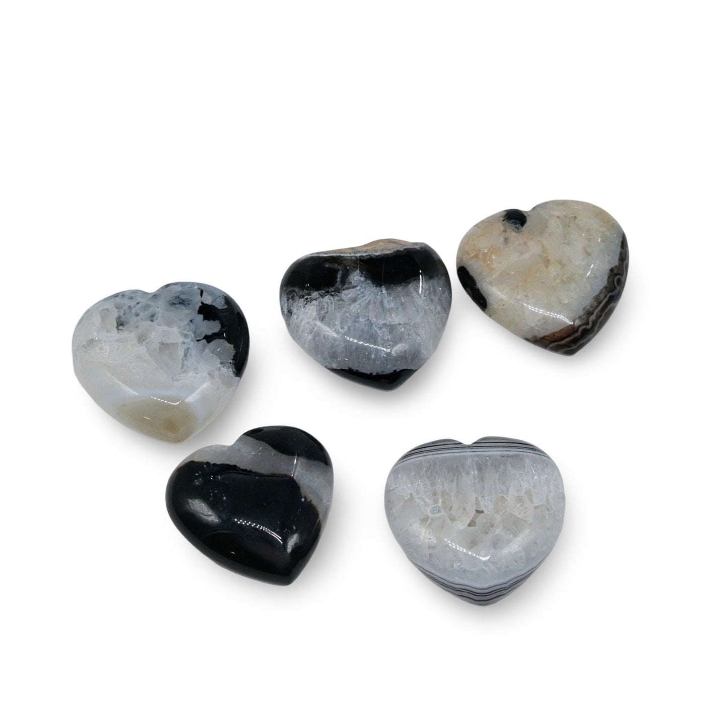 Stone - Black Agate with Quartz - Tumbled Heart