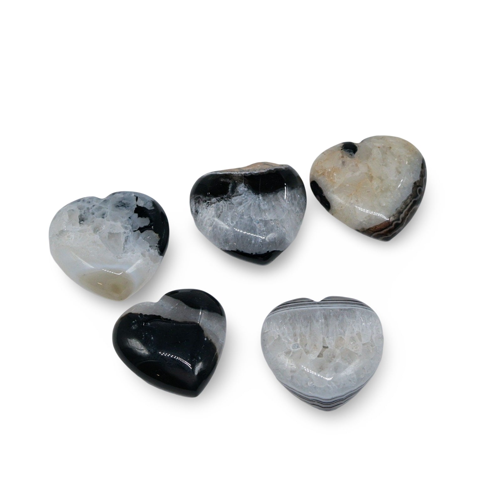 Stone - Black Agate with Quartz - Tumbled Heart