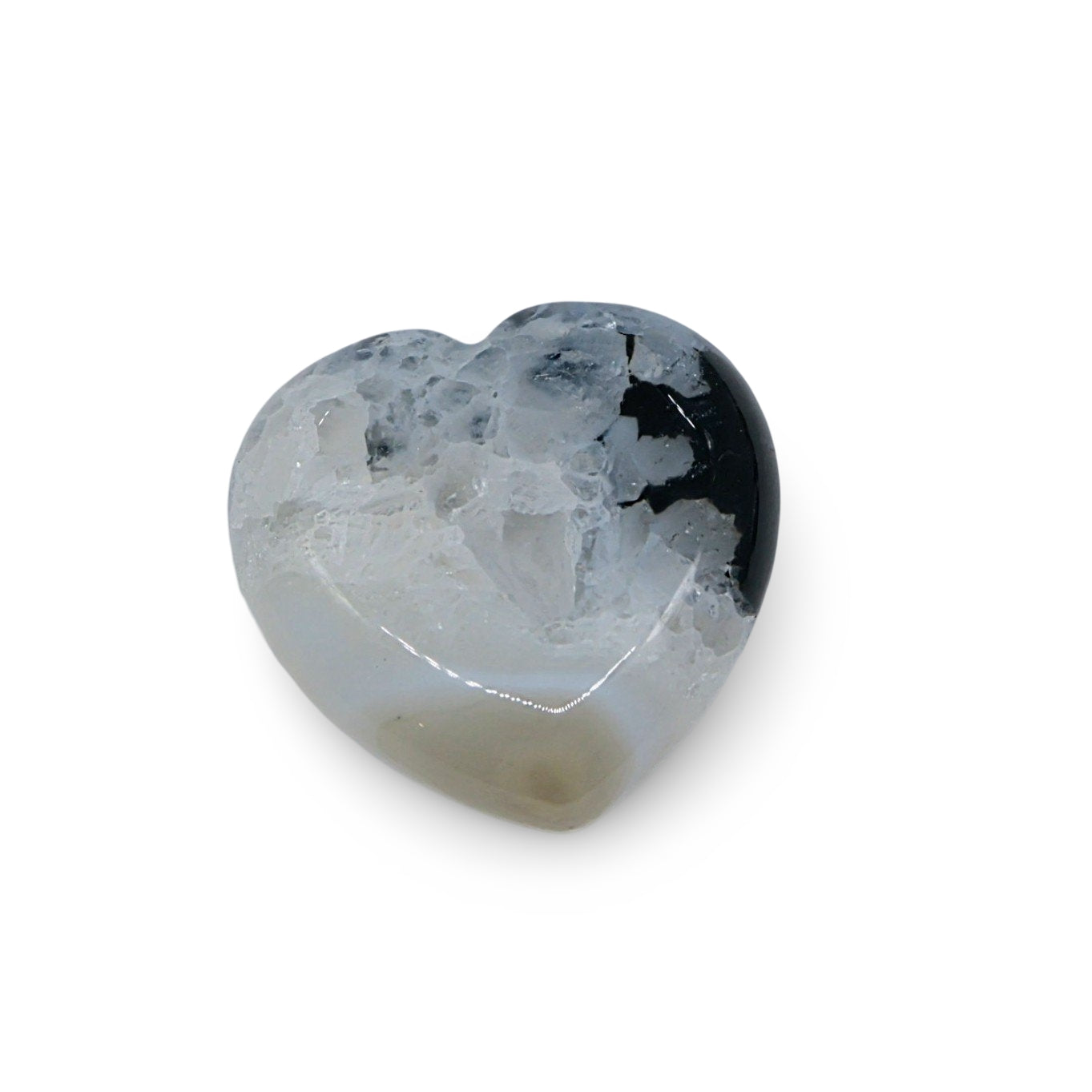 Stone - Black Agate with Quartz - Tumbled Heart