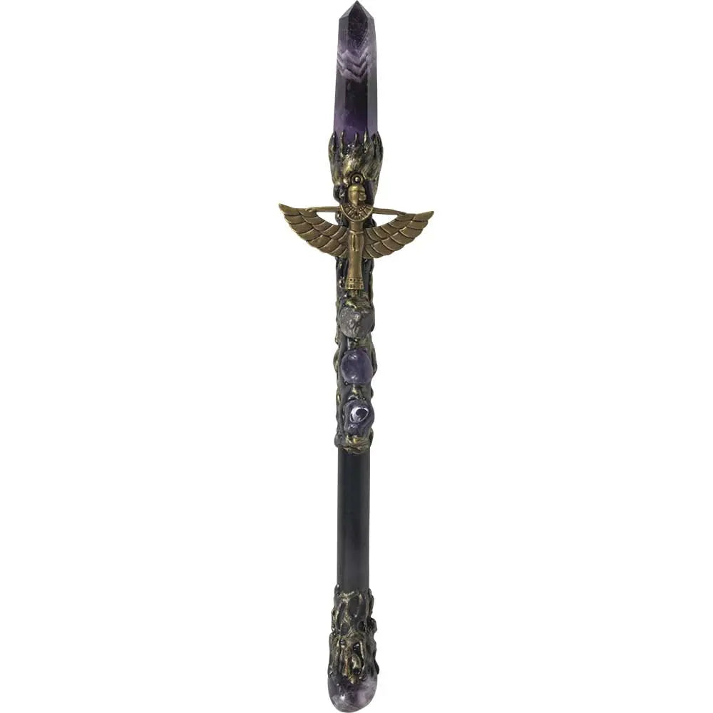 Wicca & Pagan - Magic Wand - Amethyst with Golden Isis -Wand -Arômes & Évasions