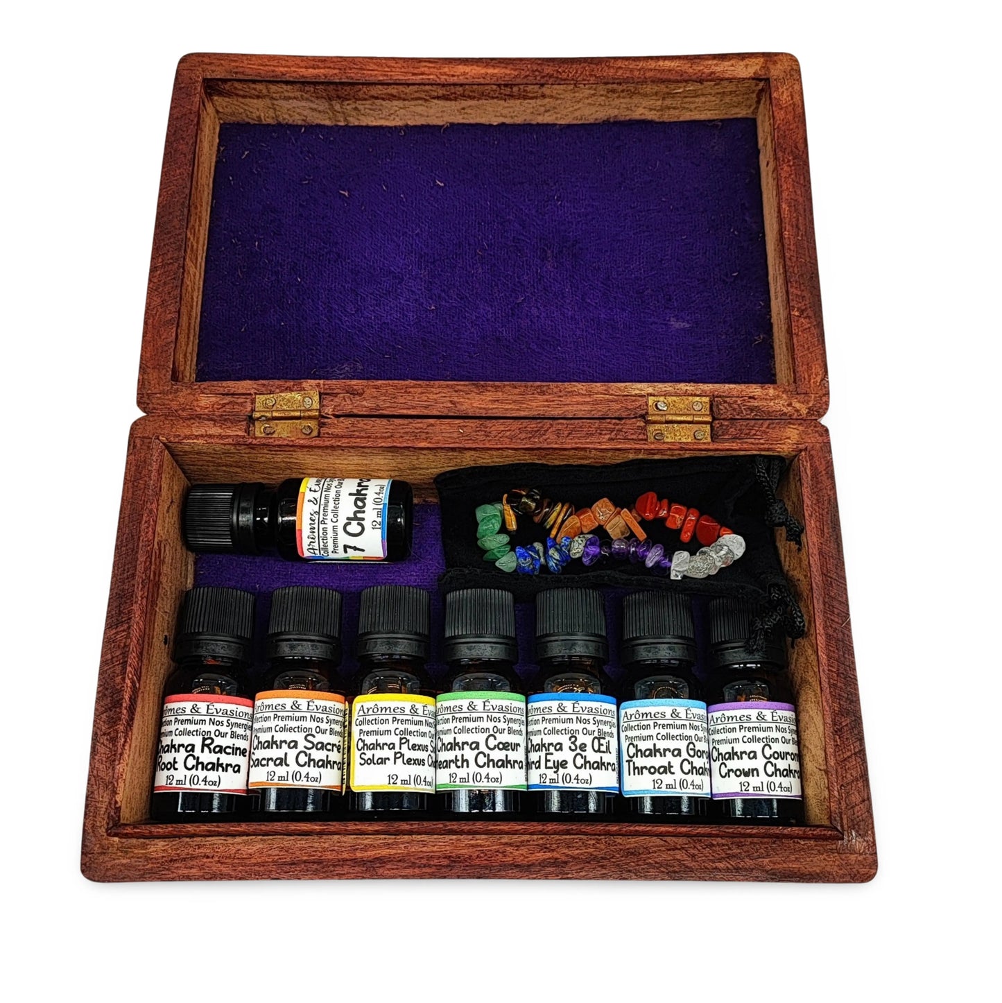 7 Chakras -Essential Oil & Bracelet -Deluxe Gift Set with Wood Box -Limited Edition