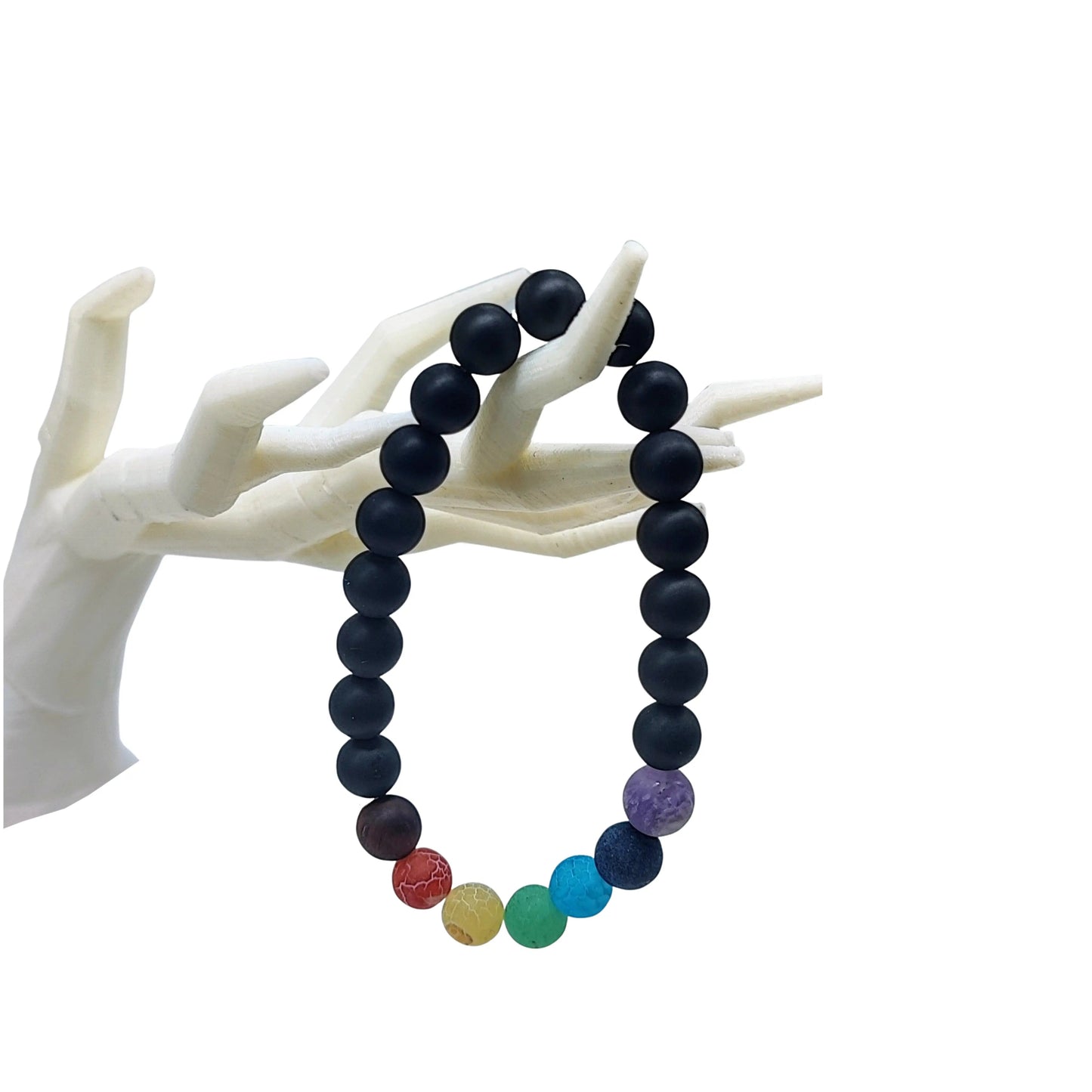 Bracelet - Frosted Black Agate - 7 Chakras - 8mm