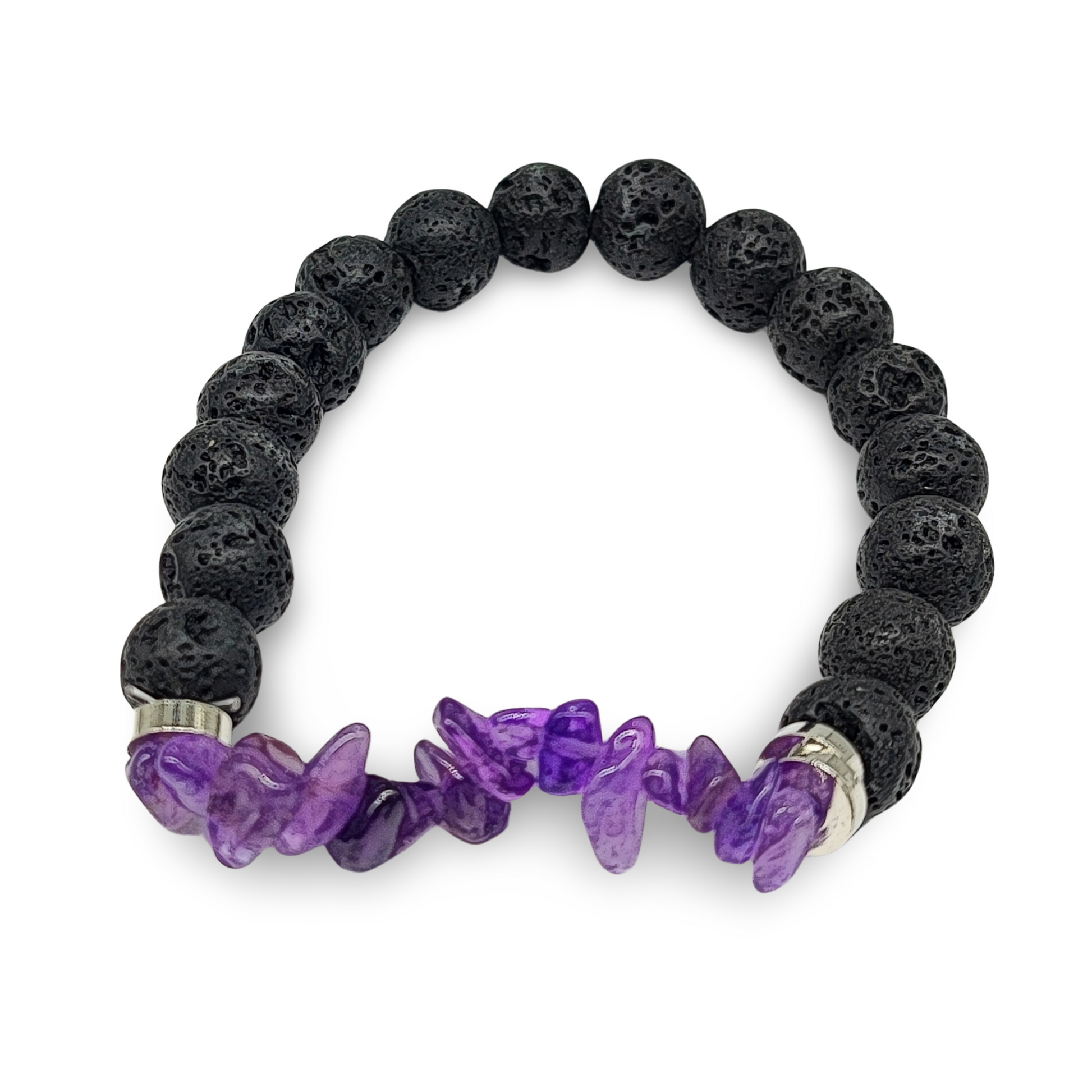 Bracelet - Lava Bead 8mm & Amethyst Chips