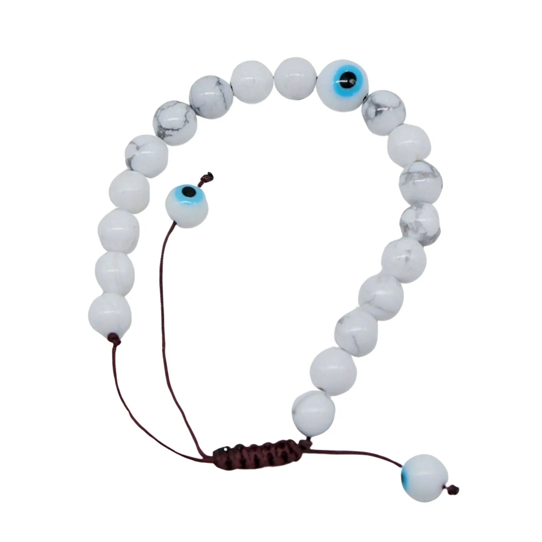 Bracelet - Natural Howlite with Evil Eye - Adjustable - 8mm