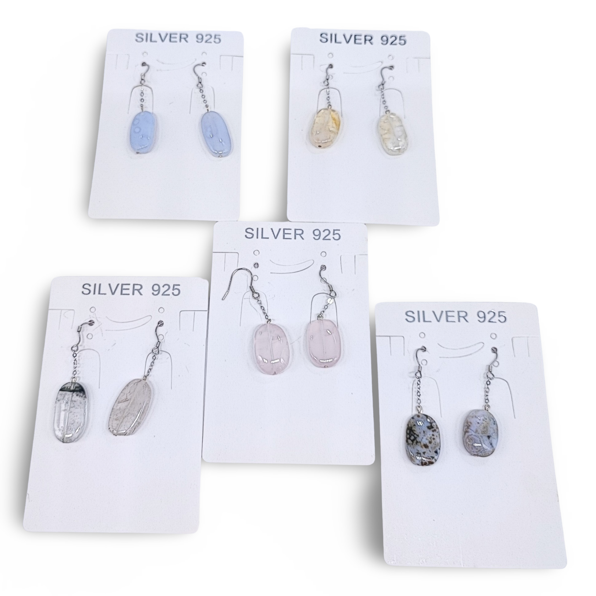 Earrings -925 Sterling -Natural Agate -Oval -Mixed Color - Arômes et Évasions