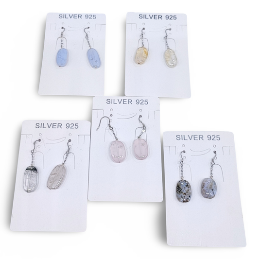 Earrings -925 Sterling -Natural Agate -Oval -Mixed Color - Arômes et Évasions