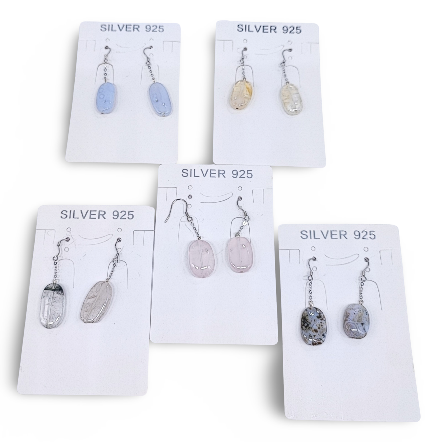 Earrings -925 Sterling -Natural Agate -Oval -Mixed Color