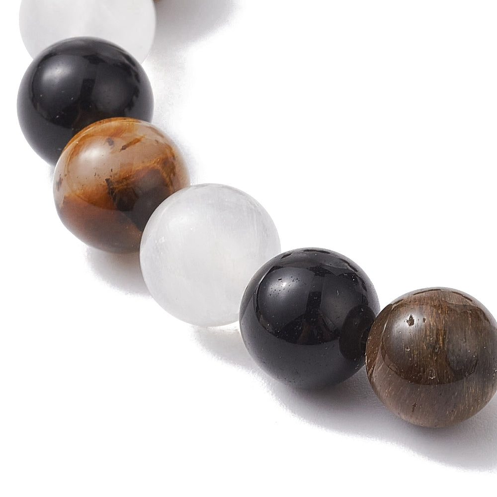 Bracelet - Œil de Tigre, Sélénite & Obsidienne Noire - 8 mm