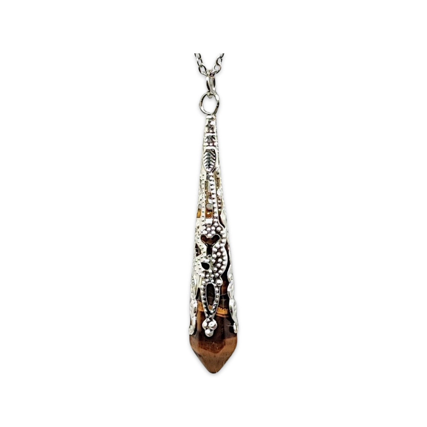 Necklace - Pointed - Tiger Eye - Stainless Steel Findings