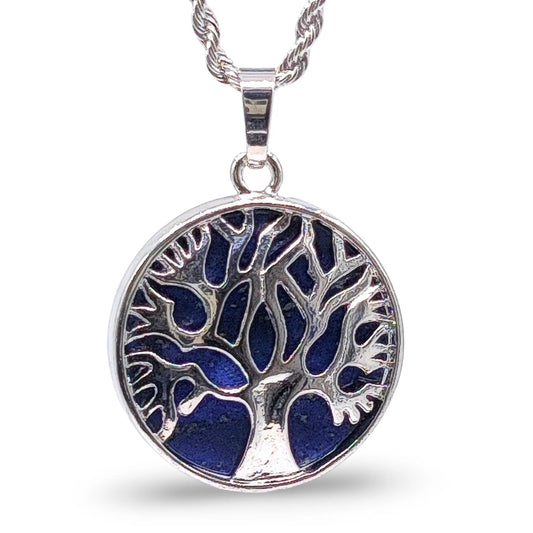 Necklace - Flat Round with Tree of Life - Lapis Lazuli