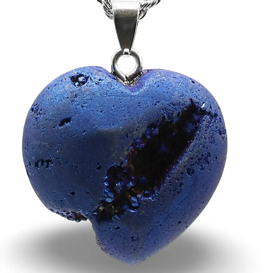 Necklace - Heart Shaped - Electroplate Natural Druzy Geode Agate
