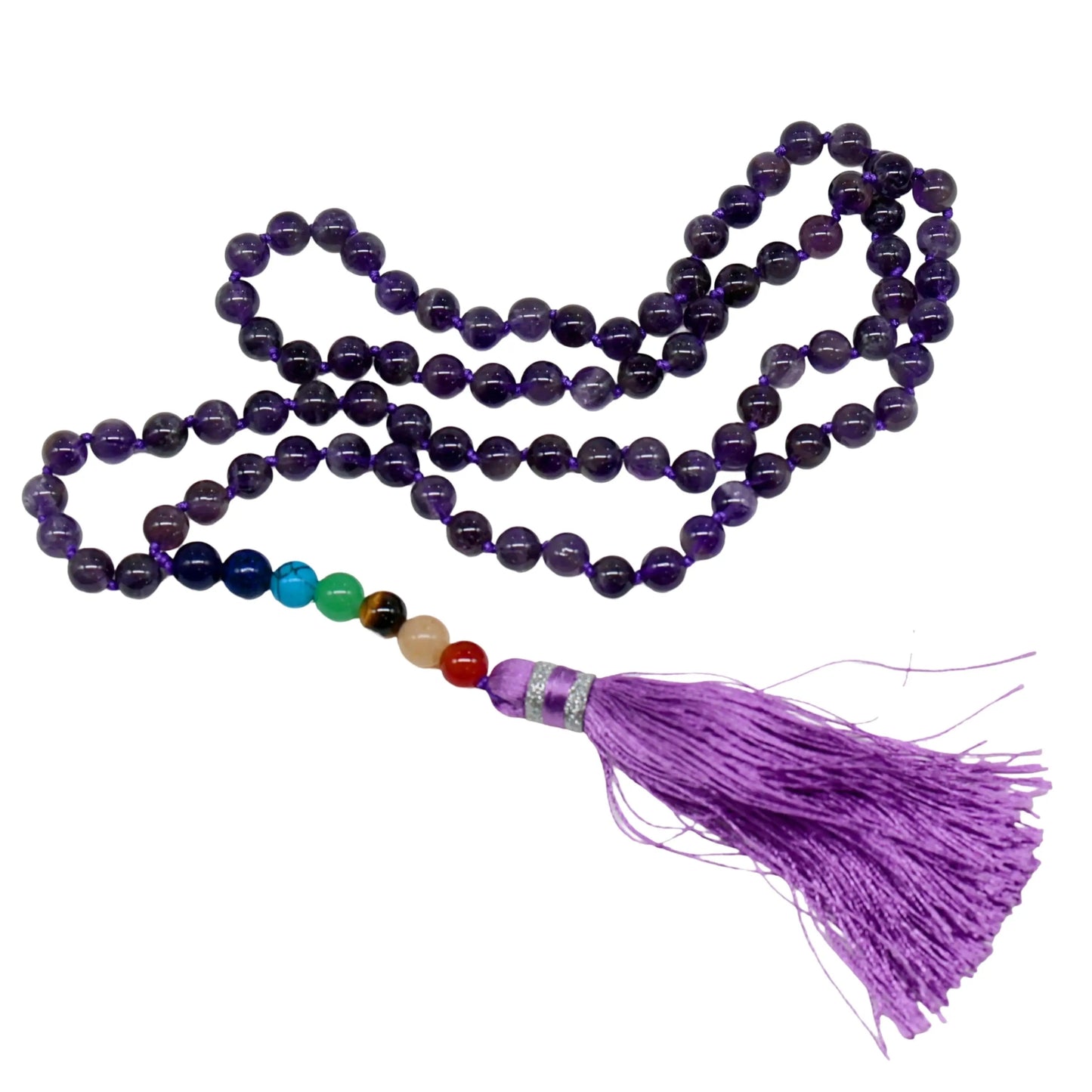 Mala - Bracele / Necklace - Multi Strand - Natural Amethyst et 7 Chakras