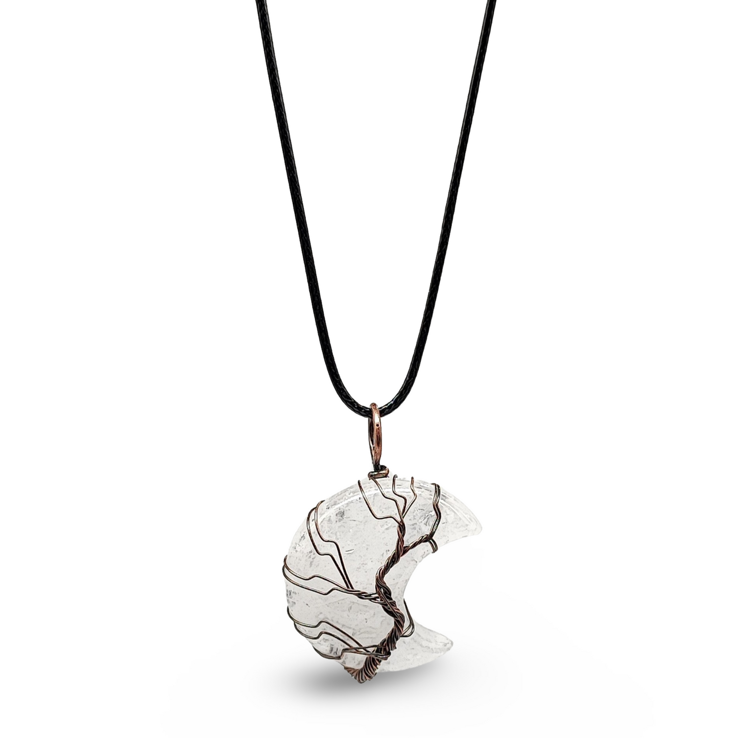 Necklace - Tree of Life - Natural Crystal Quartz - Crescent Moon