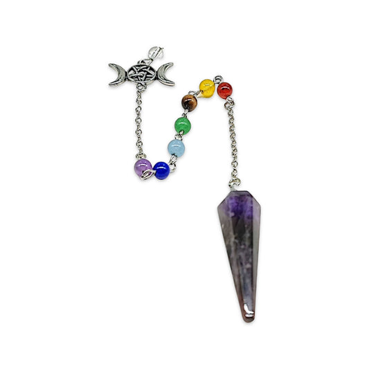 Pendulum - Cone - Amethyst - Triple Goddess Pentagram Charms