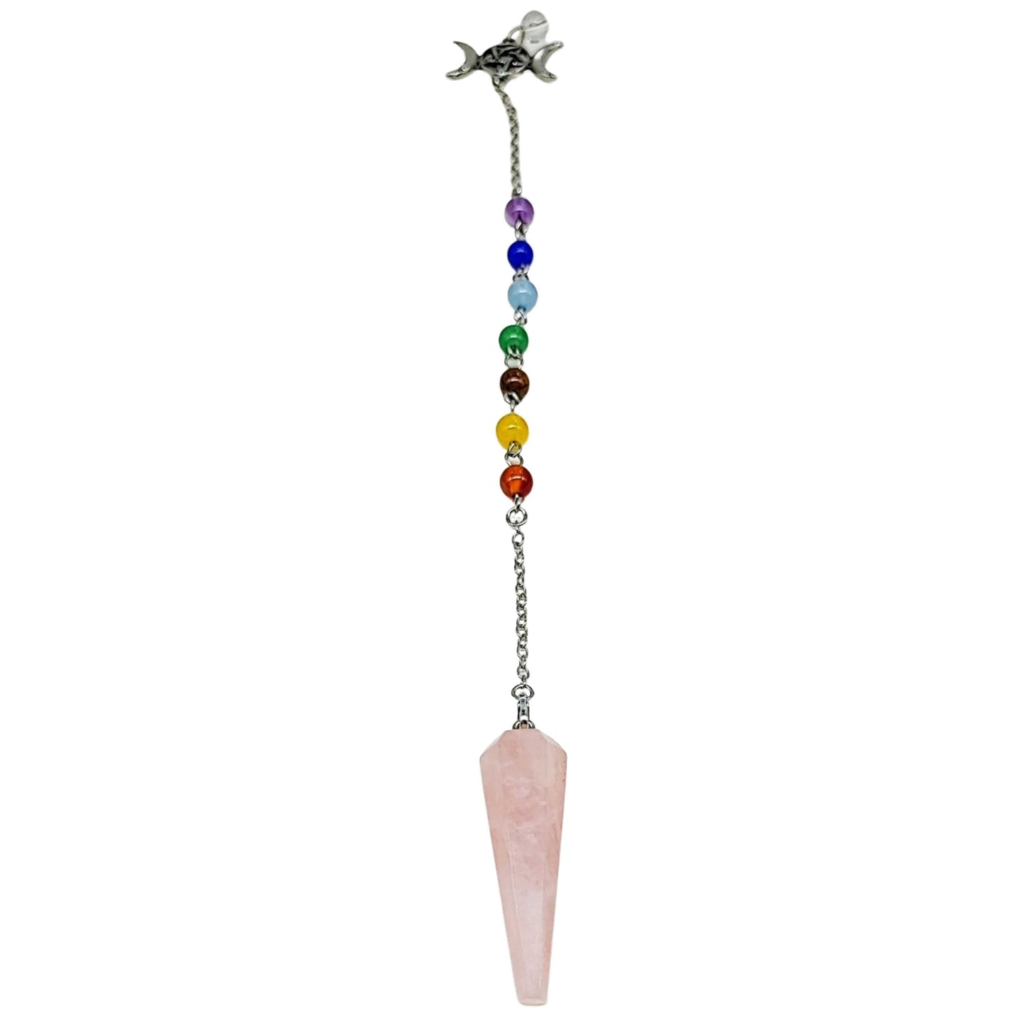 Pendulum - Cone - Rose Quartz - Triple Goddess Pentagram Charms