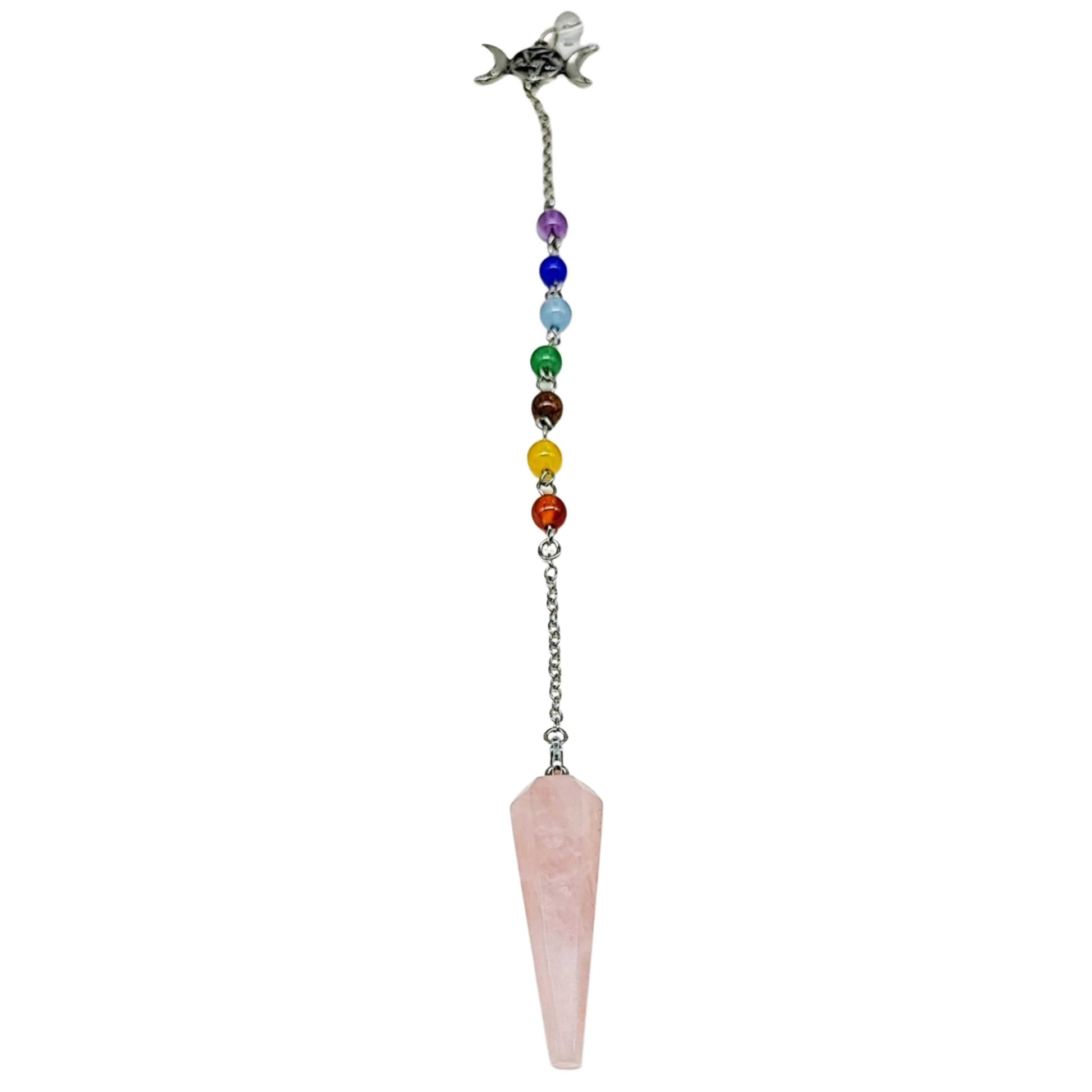 Pendulum - Cone - Rose Quartz - Triple Goddess Pentagram Charms