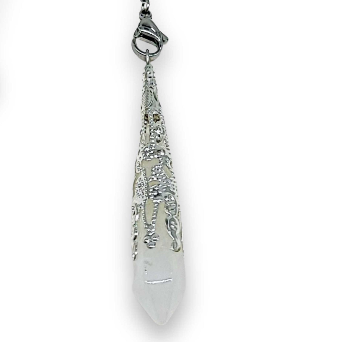 Pendulum - Pointed - White Jade - Stainless Steel Findings