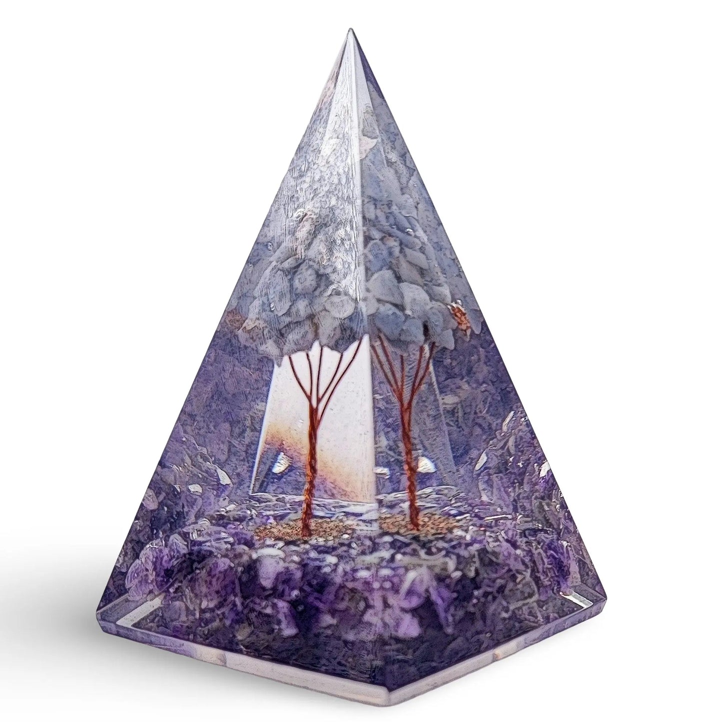 Pyramid -Orgonite -Amethyst Gemstones -Angelite Tree