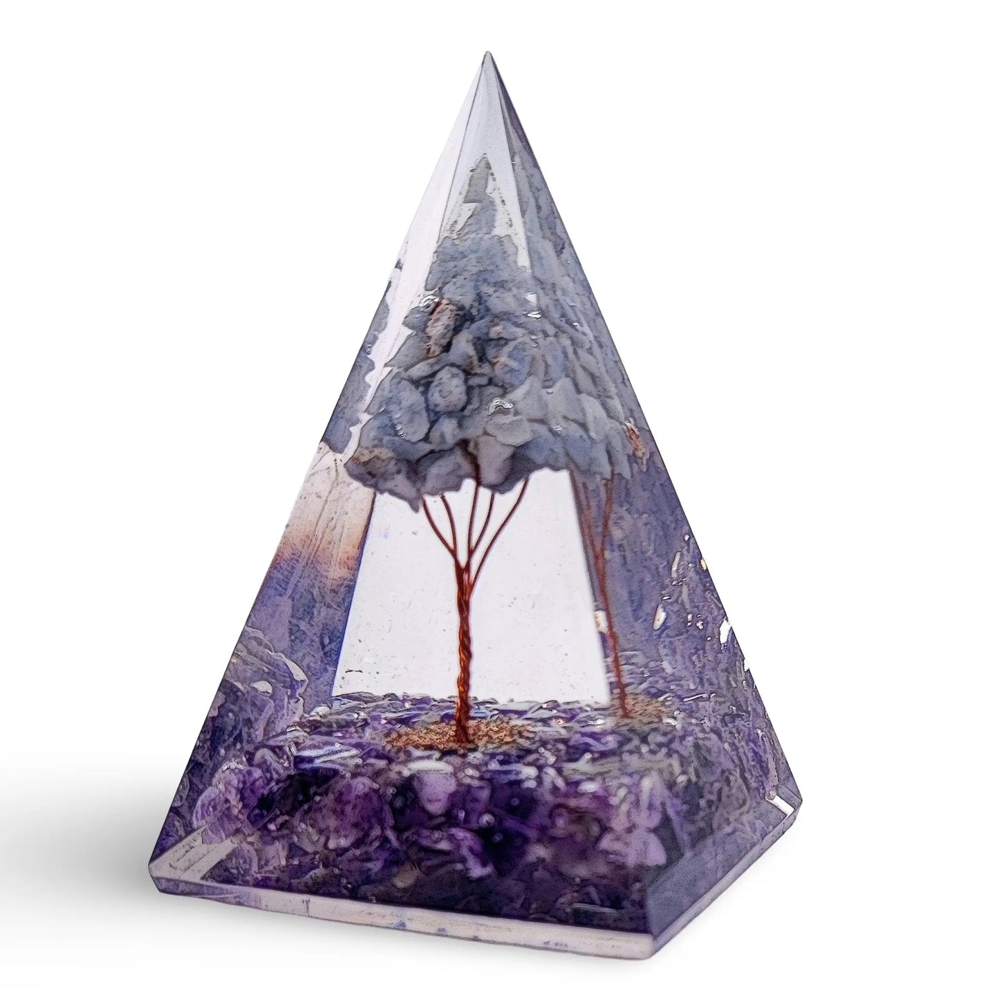 Pyramid -Orgonite -Amethyst Gemstones -Angelite Tree