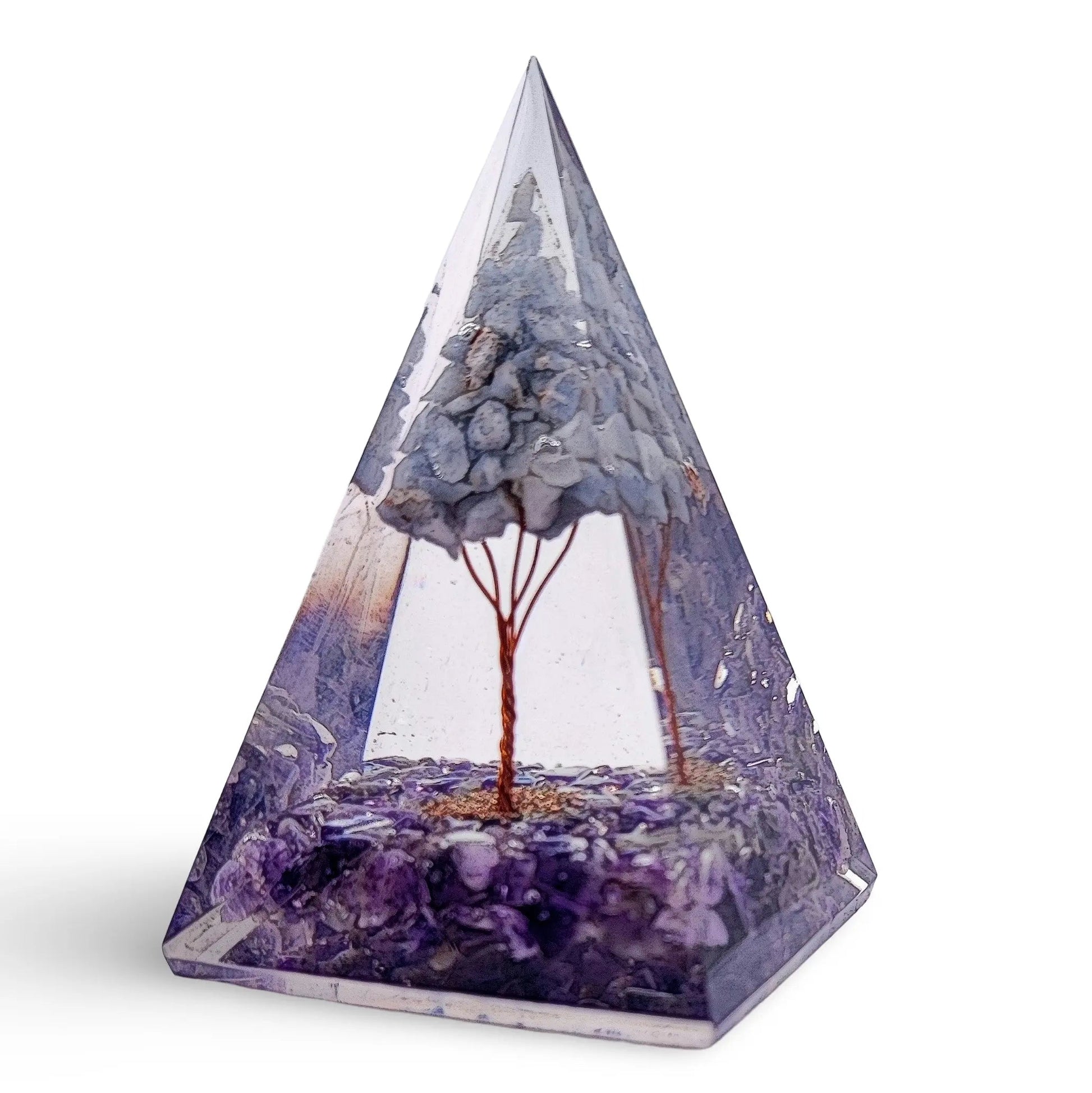 Pyramid -Orgonite -Amethyst Gemstones -Angelite Tree