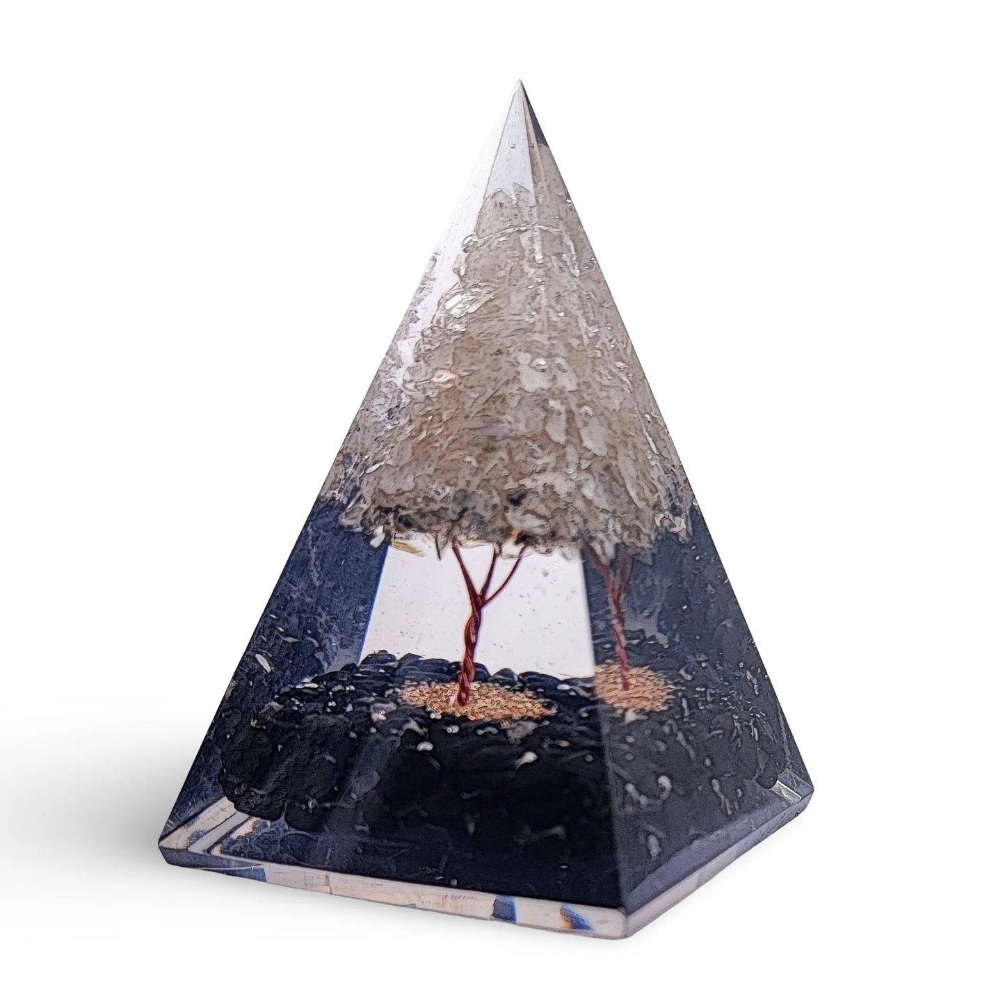 Pyramid -Orgonite -Shungite Gemstones -Crystal Quartz Tree