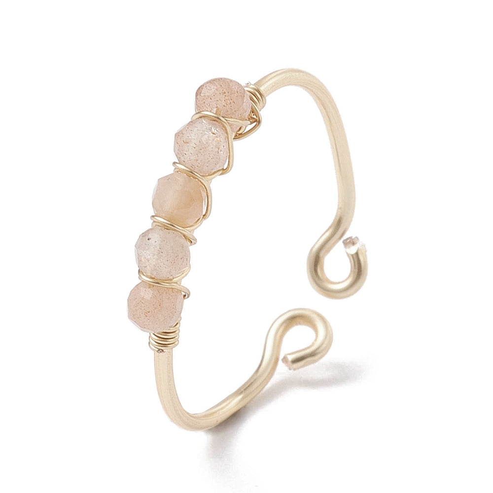 Ring - Copper Wire Wrapped - Natural Sunstone - Adjustable - Arômes et Évasions