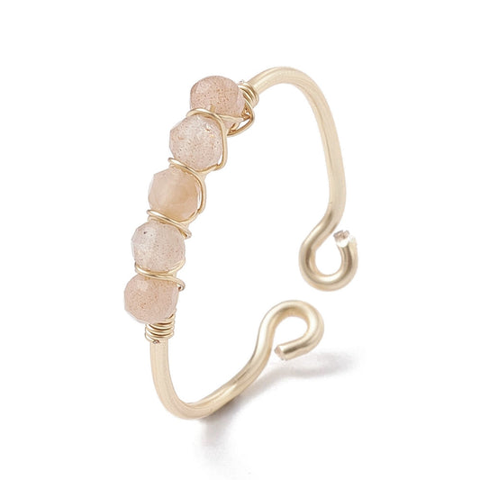 Ring - Copper Wire Wrapped - Natural Sunstone - Adjustable