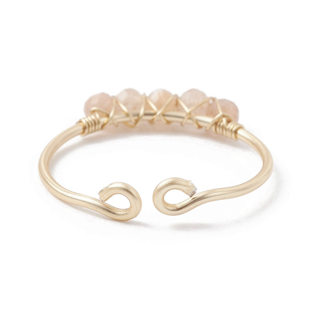 Ring - Copper Wire Wrapped - Natural Sunstone - Adjustable