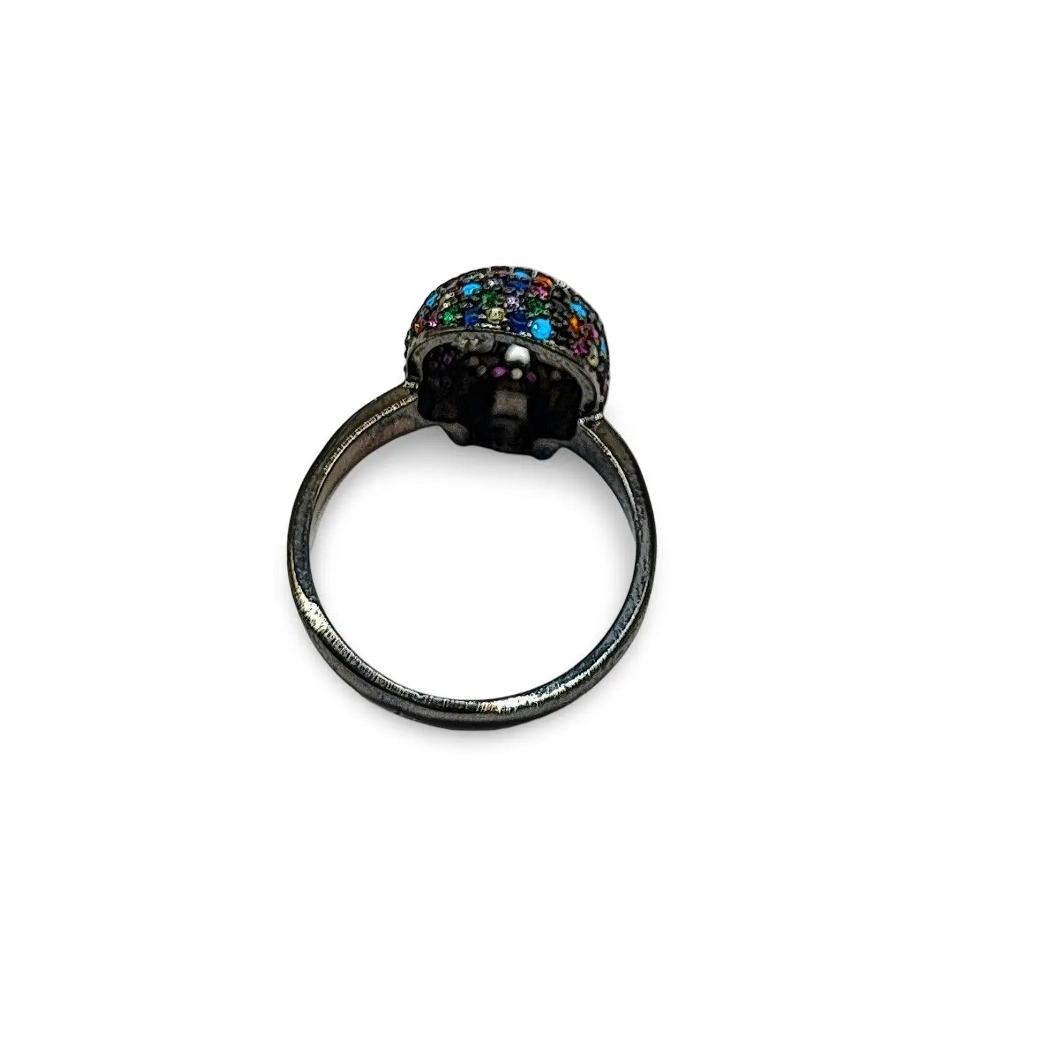Ring - Cubic Zircon Skull Finger Ring - Electrophoresis Black Plated Brass