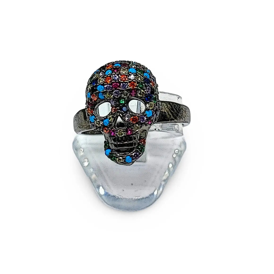 Ring - Cubic Zircon Skull Finger Ring - Electrophoresis Black Plated Brass