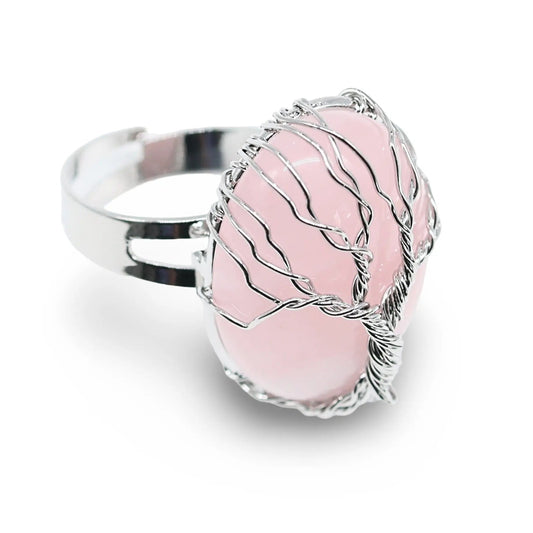 Ring - Rose Quartz with Tree of Life - Adjustable