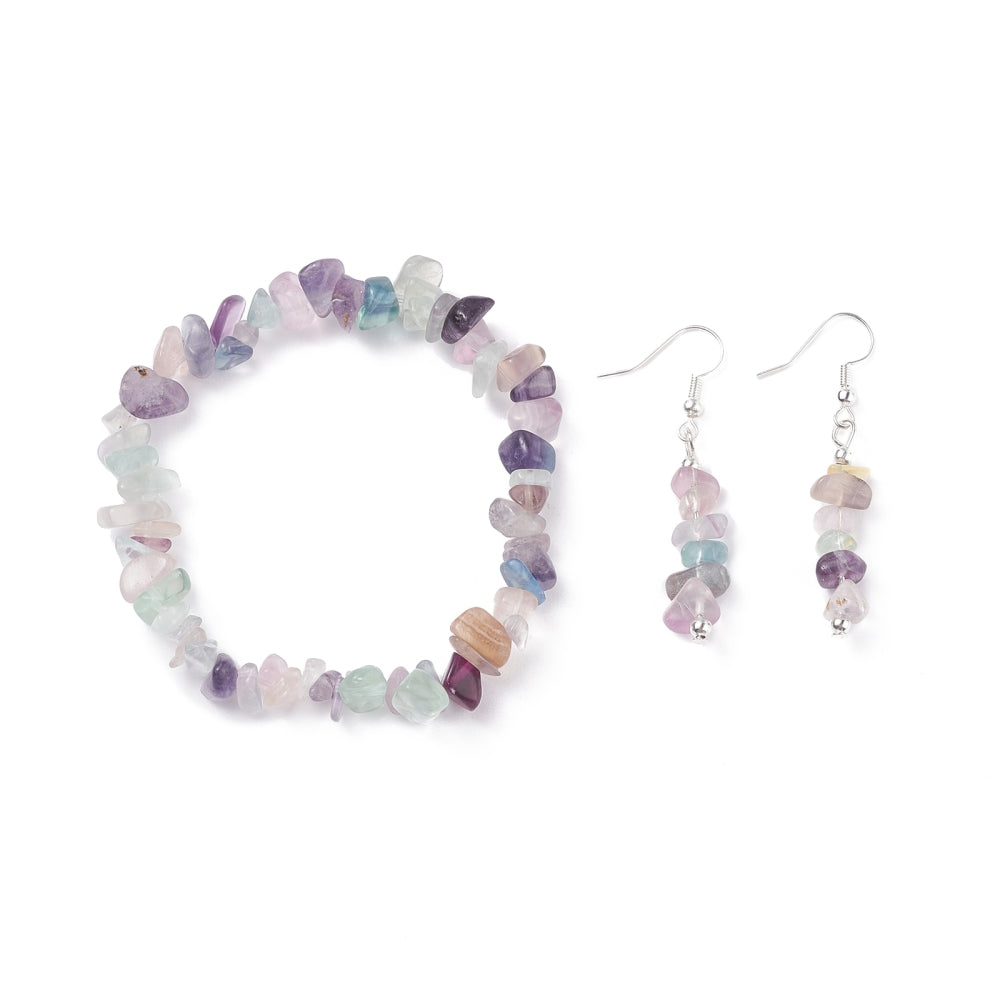 Bracelet & Earring - Elegant Gemstone Bracelet and Earring Set - Chips Fluorite