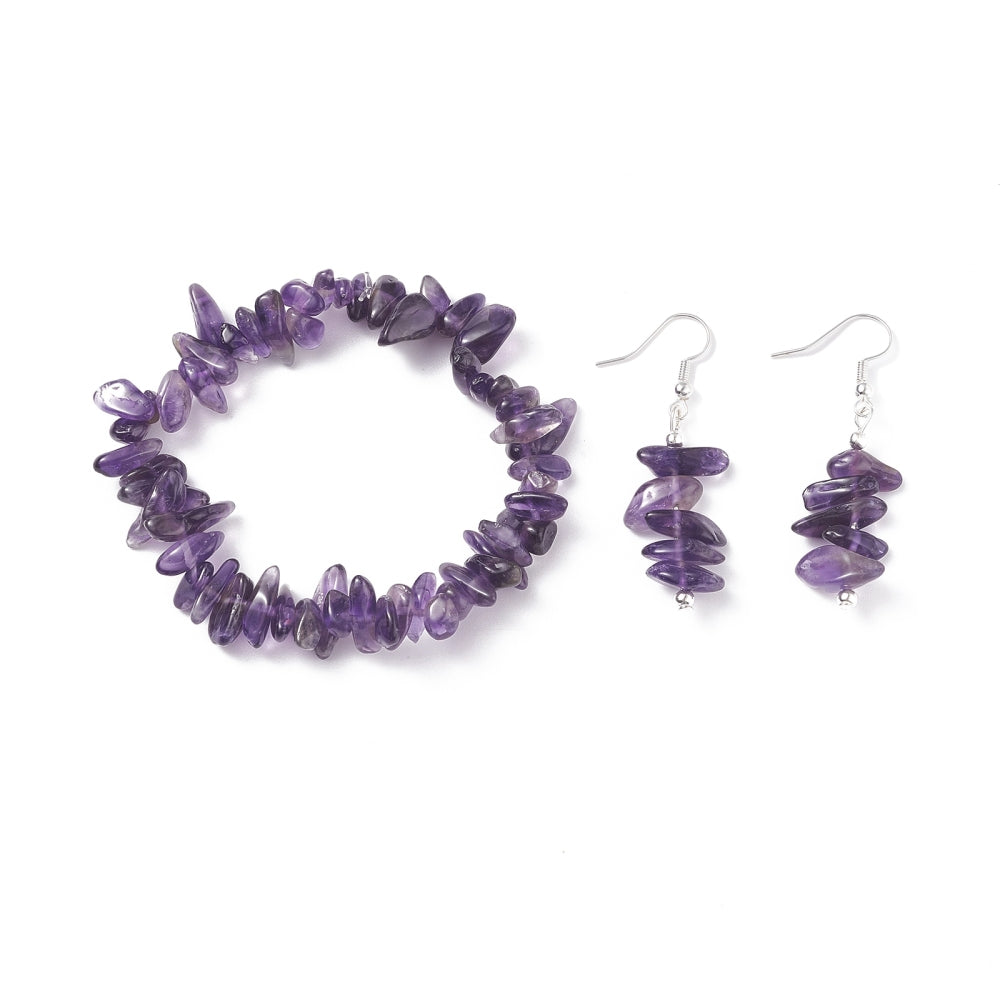 Bracelet & Earring - Elegant Gemstone Bracelet and Earring Set - Chips Amethyst